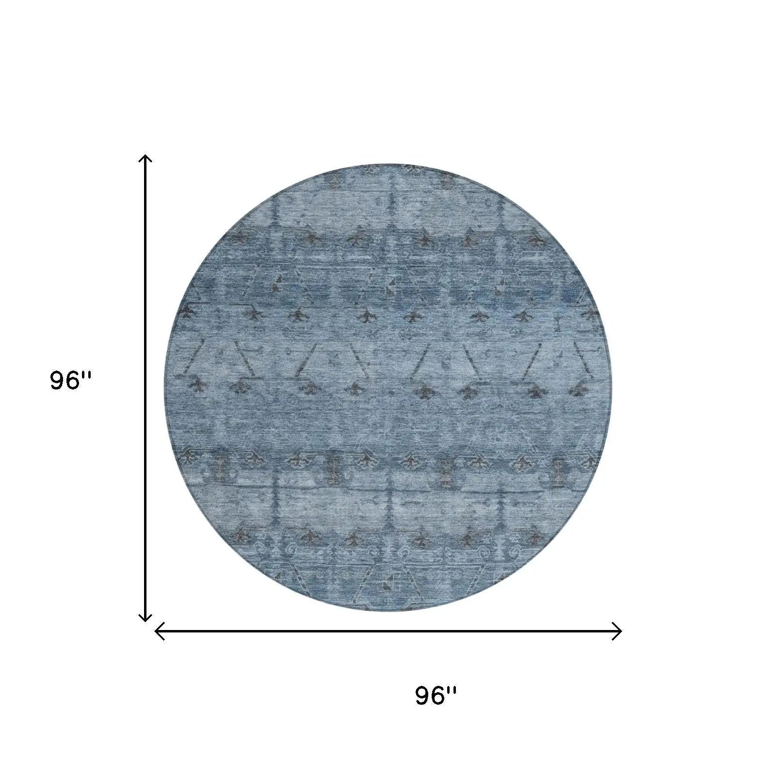 8' Blue And Gray Round Tribal Washable Indoor Outdoor Area Rug Homeroots Outdoor