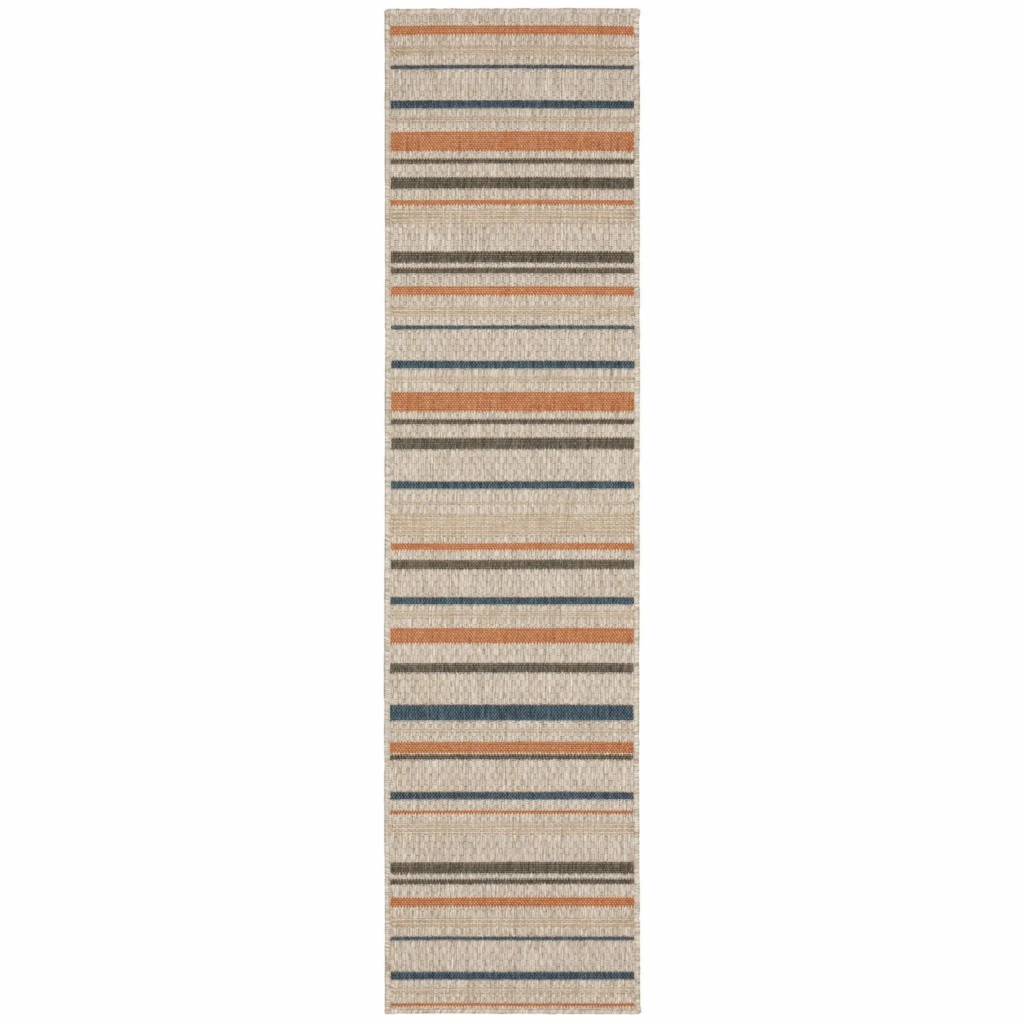 8' Blue And Gray Striped Indoor Outdoor Area Rug Homeroots Outdoor