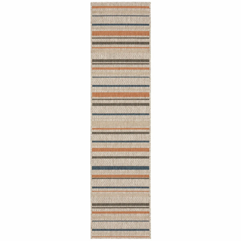 8' Blue And Gray Striped Indoor Outdoor Area Rug Homeroots Outdoor