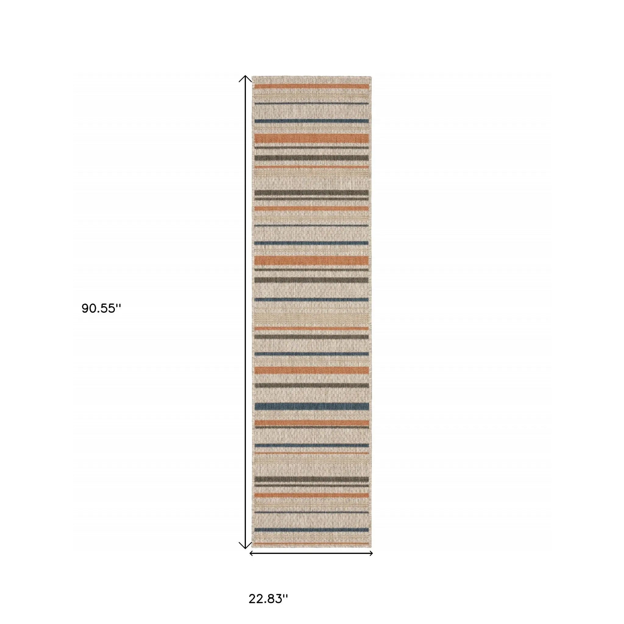 8' Blue And Gray Striped Indoor Outdoor Area Rug Homeroots Outdoor