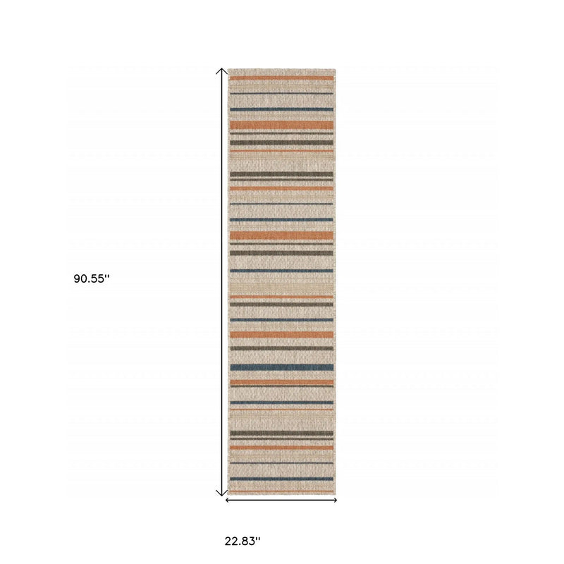 8' Blue And Gray Striped Indoor Outdoor Area Rug Homeroots Outdoor