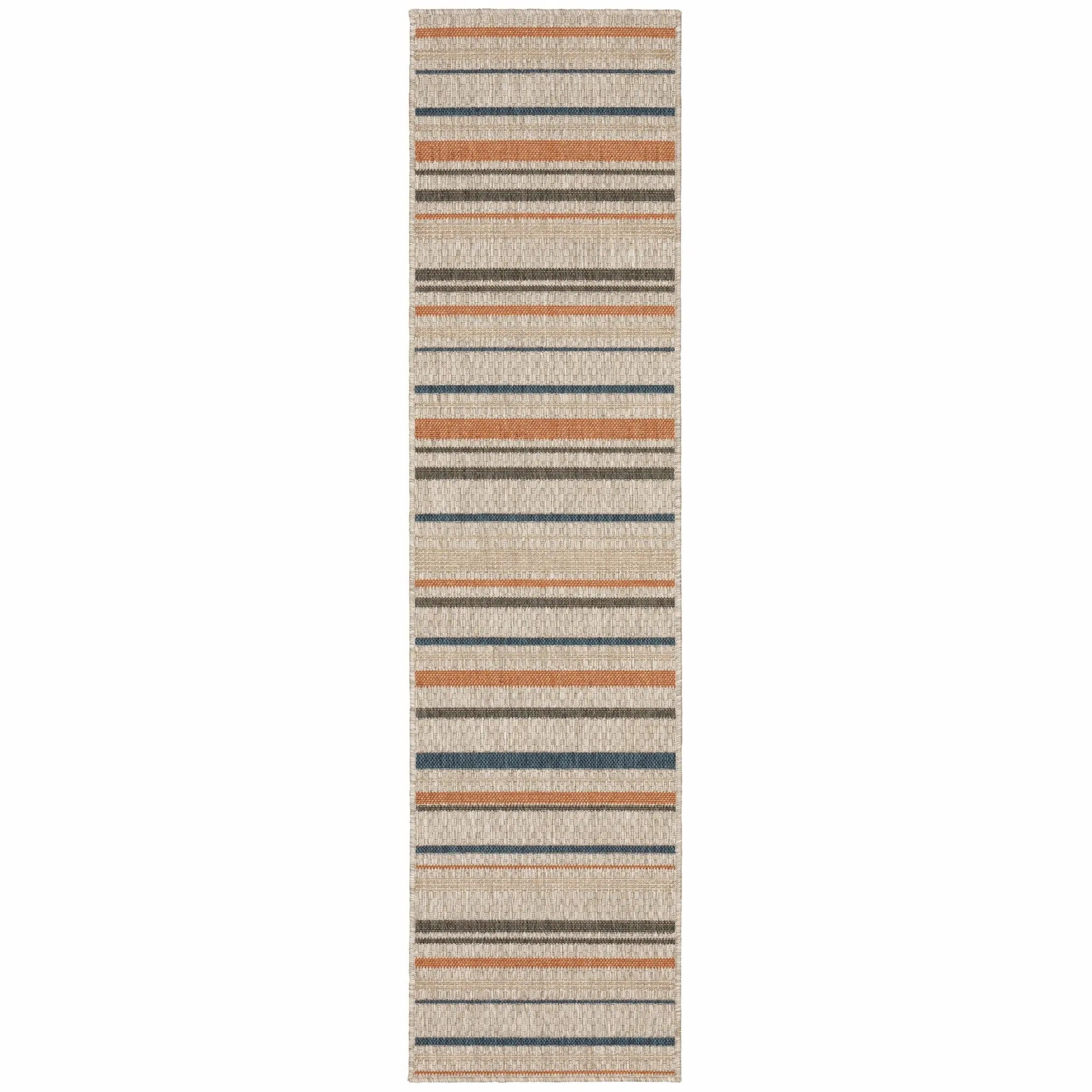 8' Blue And Gray Striped Indoor Outdoor Area Rug Homeroots Outdoor