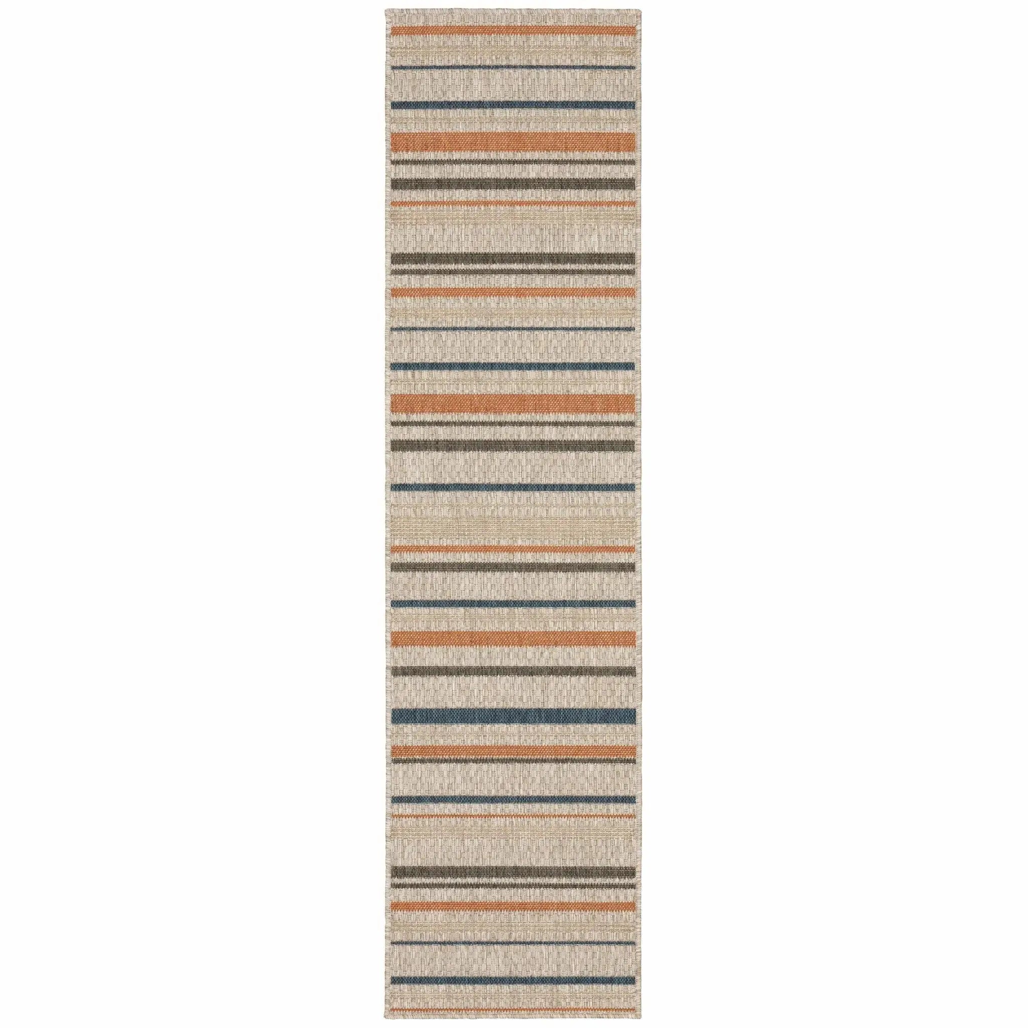 8' Blue And Gray Striped Indoor Outdoor Area Rug Homeroots Outdoor
