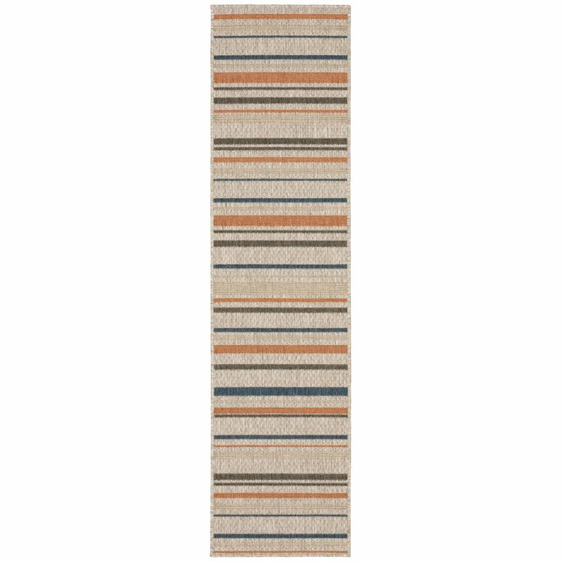 8' Blue And Gray Striped Indoor Outdoor Area Rug Homeroots Outdoor