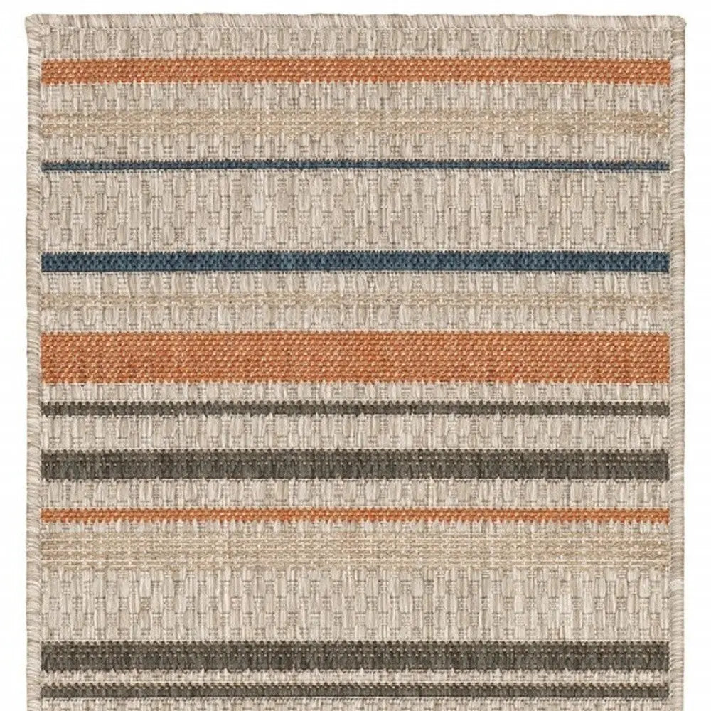 8' Blue And Gray Striped Indoor Outdoor Area Rug Homeroots Outdoor