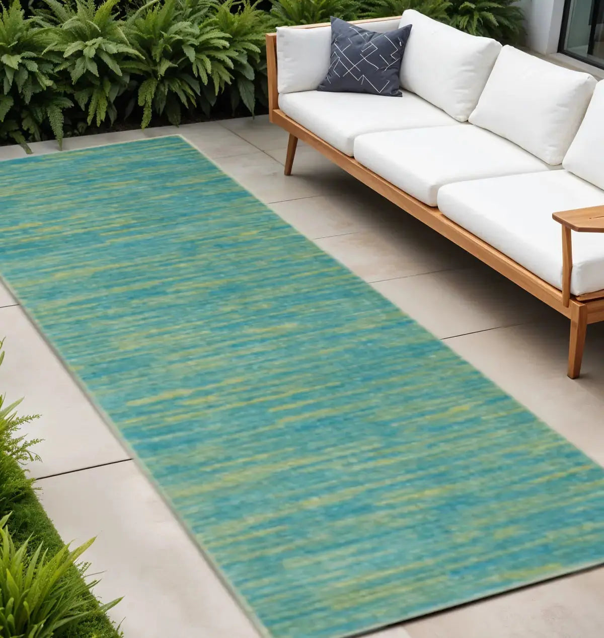 8' Blue And Green Indoor Outdoor Runner Rug Homeroots Outdoor