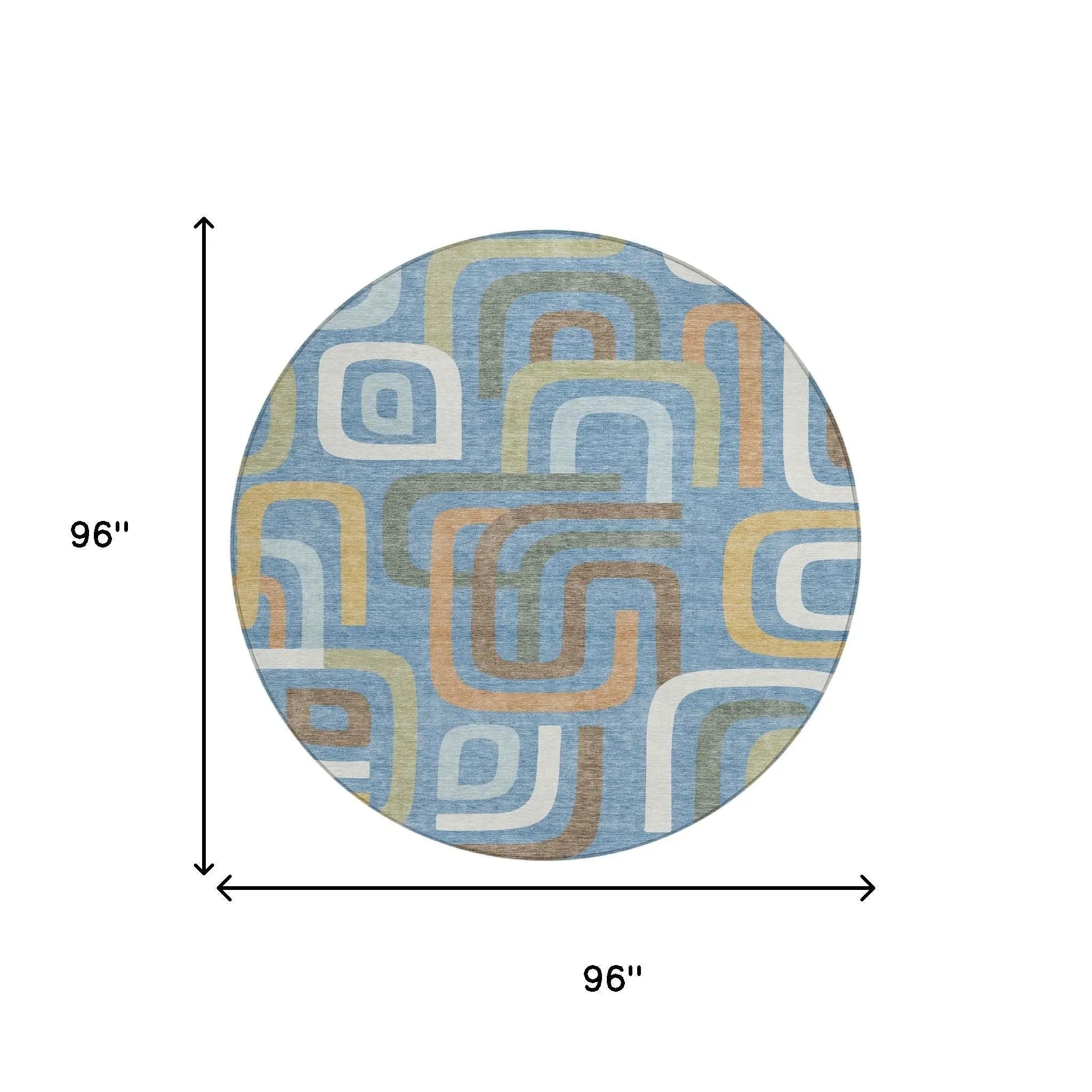 8' Blue And Green Round Geometric Washable Indoor Outdoor Area Rug Homeroots Outdoor