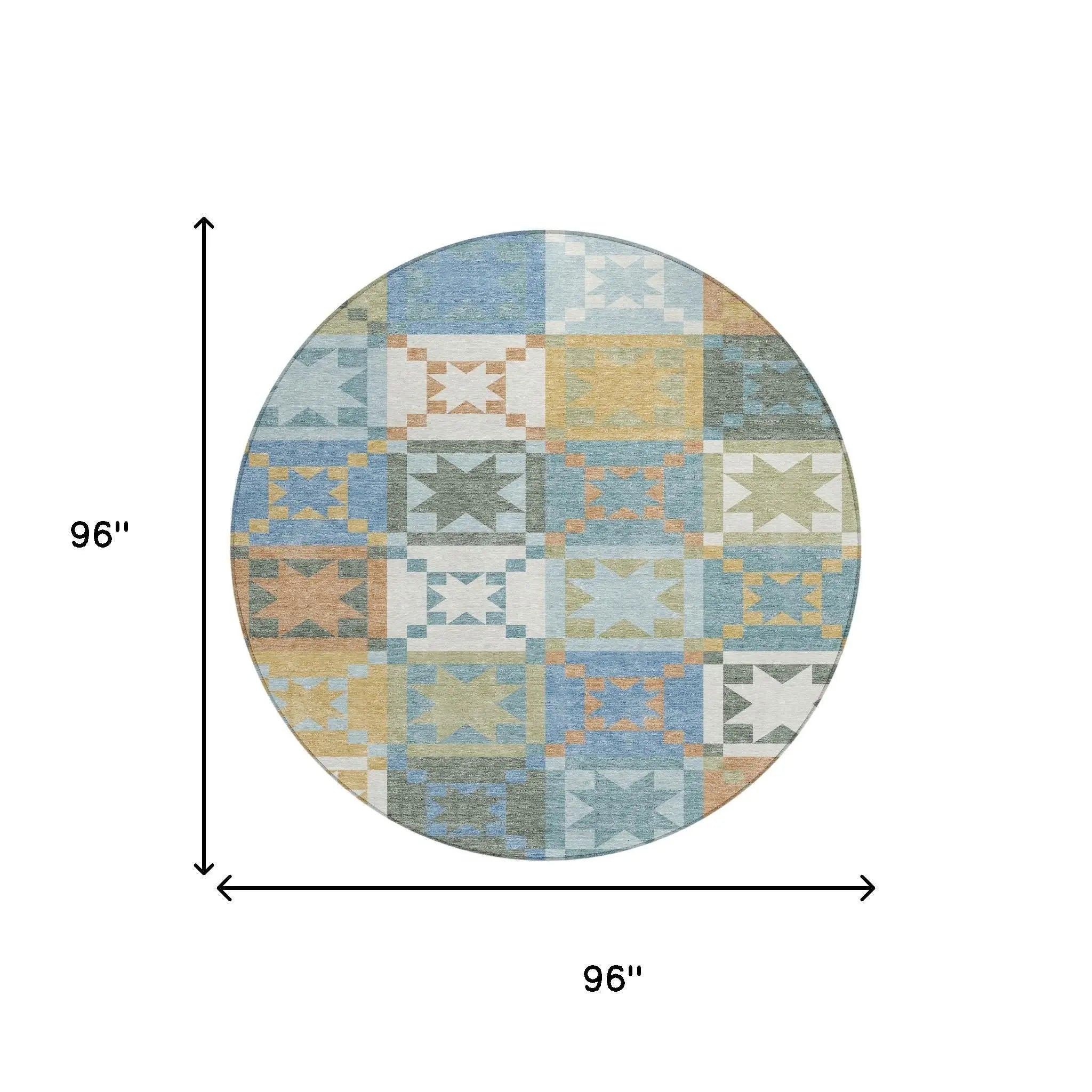 8' Blue And Green Round Patchwork Washable Indoor Outdoor Area Rug Homeroots Outdoor