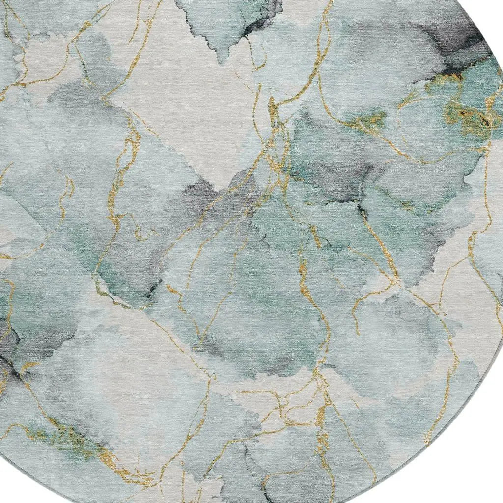 8' Blue And Ivory Round Abstract Washable Indoor Outdoor Area Rug Homeroots Outdoor