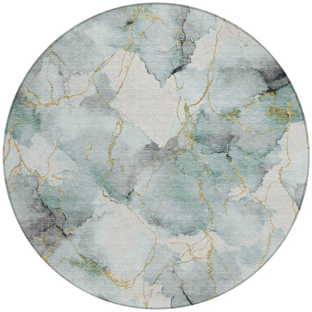 8' Blue And Ivory Round Abstract Washable Indoor Outdoor Area Rug Homeroots Outdoor