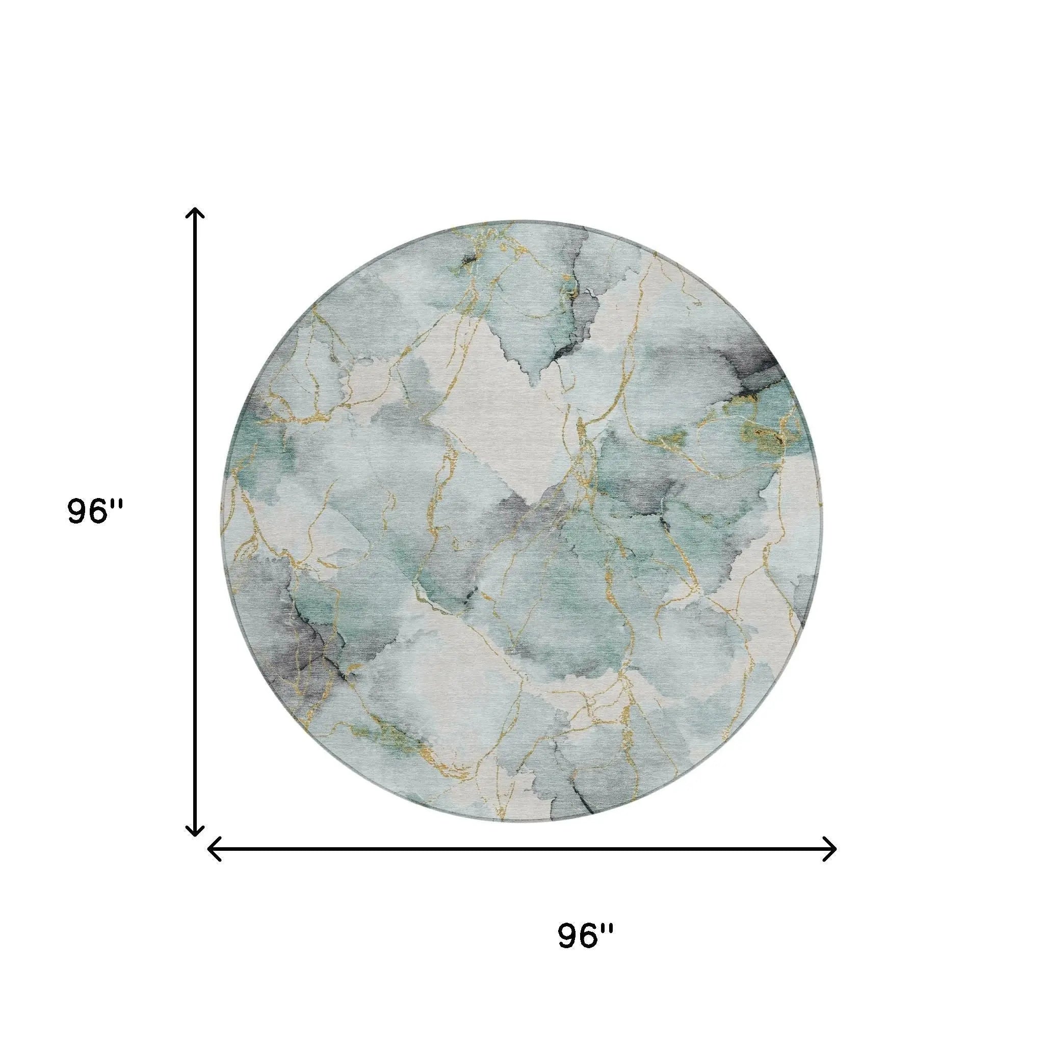 8' Blue And Ivory Round Abstract Washable Indoor Outdoor Area Rug Homeroots Outdoor