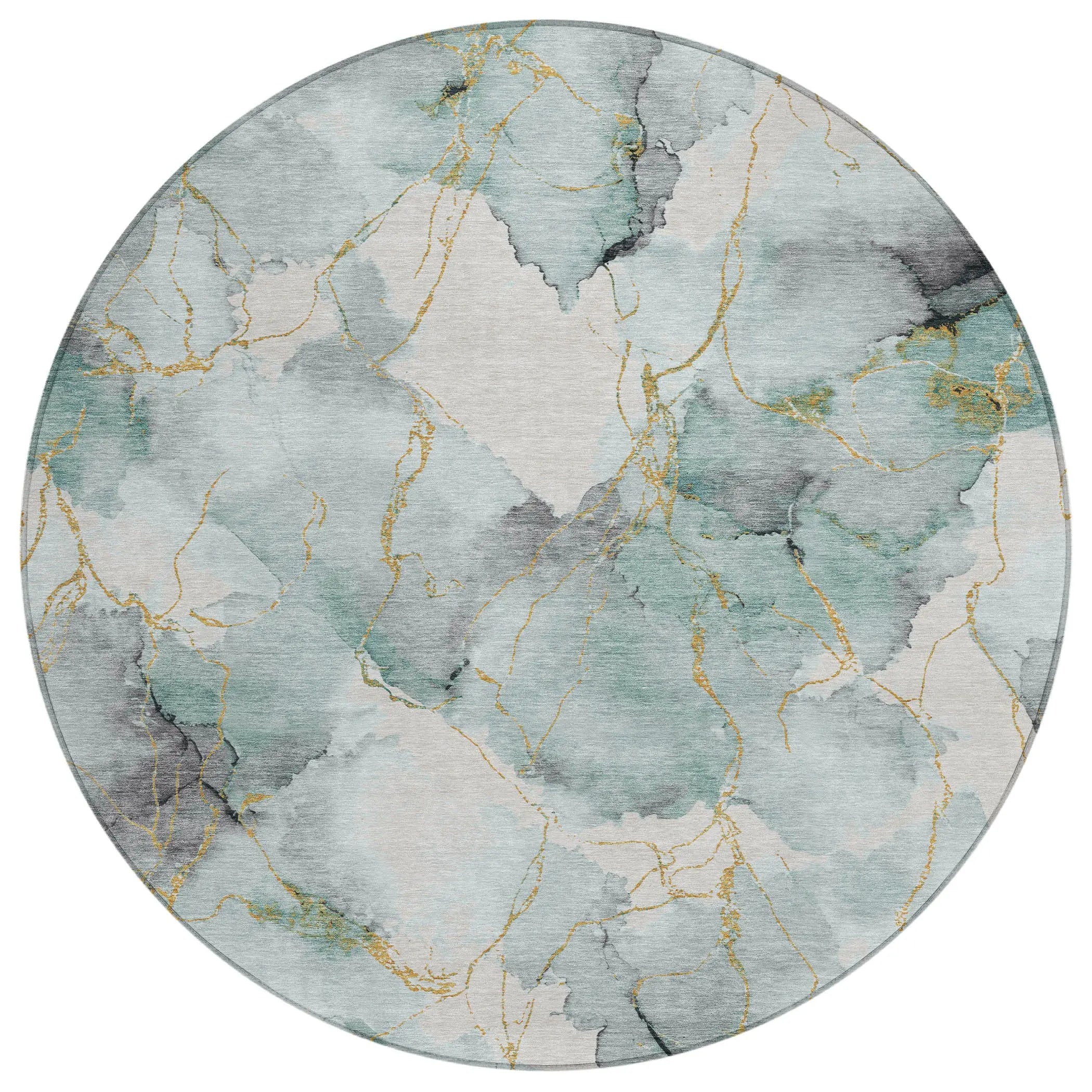 8' Blue And Ivory Round Abstract Washable Indoor Outdoor Area Rug Homeroots Outdoor