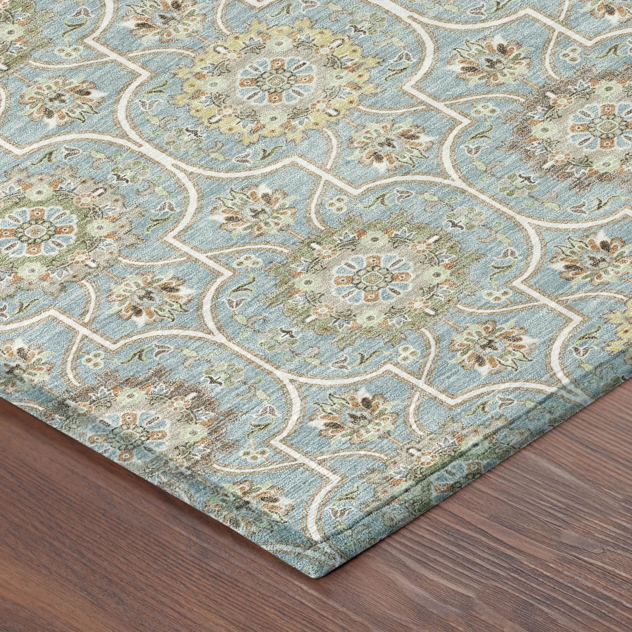 8' Blue And Ivory Round Floral Medallion Washable Indoor Outdoor Area Rug Homeroots Outdoor
