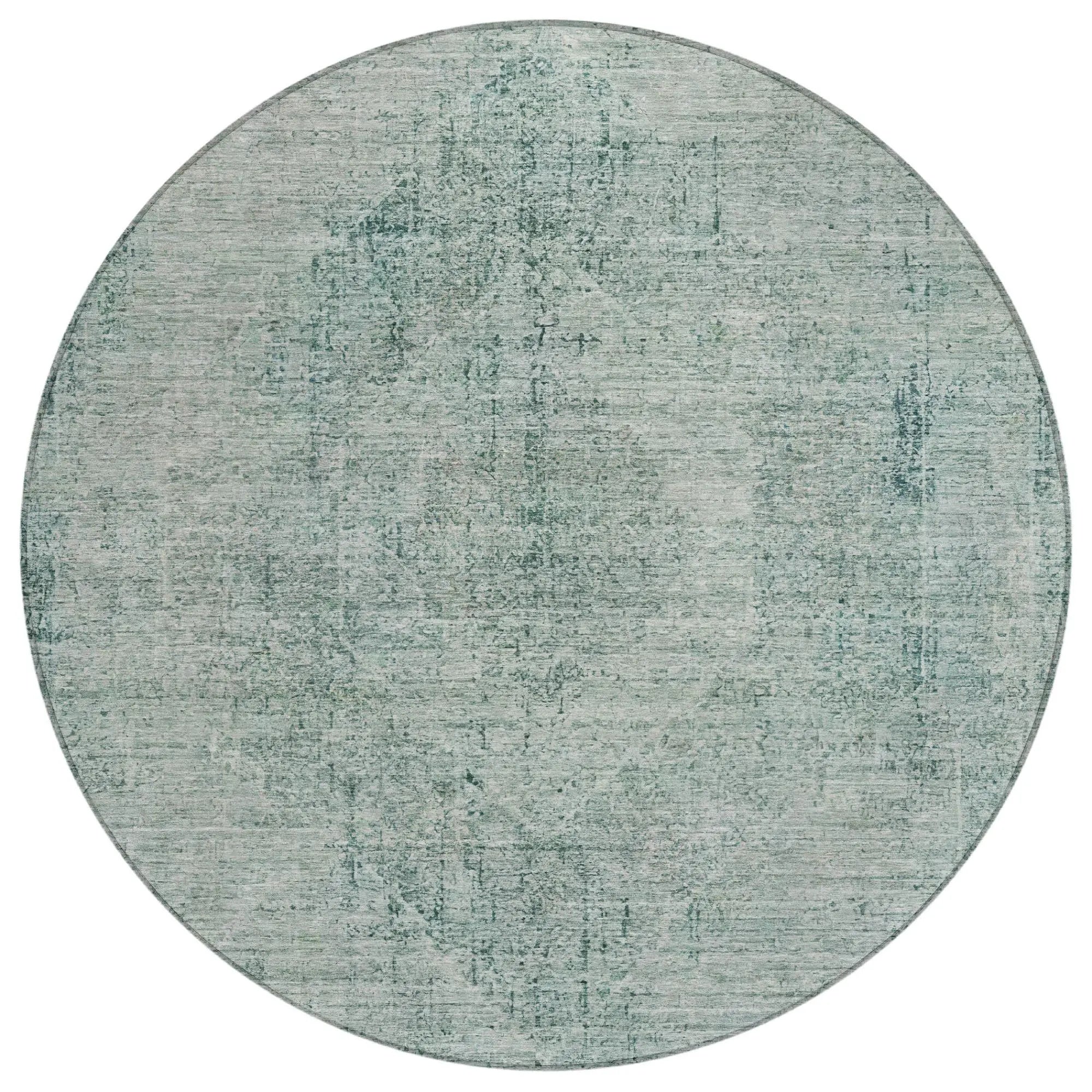 8' Blue And Ivory Round Oriental Washable Indoor Outdoor Area Rug Homeroots Outdoor
