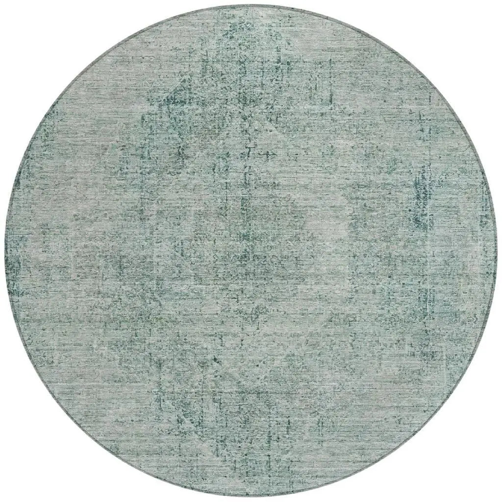 8' Blue And Ivory Round Oriental Washable Indoor Outdoor Area Rug Homeroots Outdoor