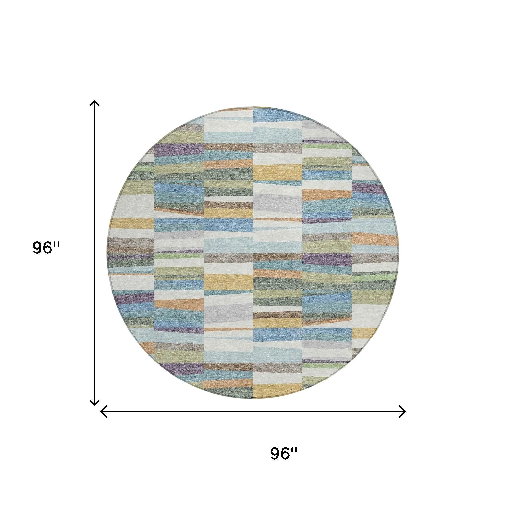 8' Blue And Ivory Round Striped Washable Indoor Outdoor Area Rug Homeroots Outdoor