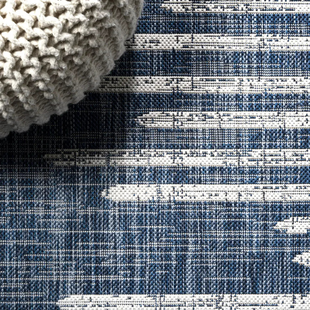 8' Blue And Ivory Striped Indoor Outdoor Runner Rug Homeroots Outdoor