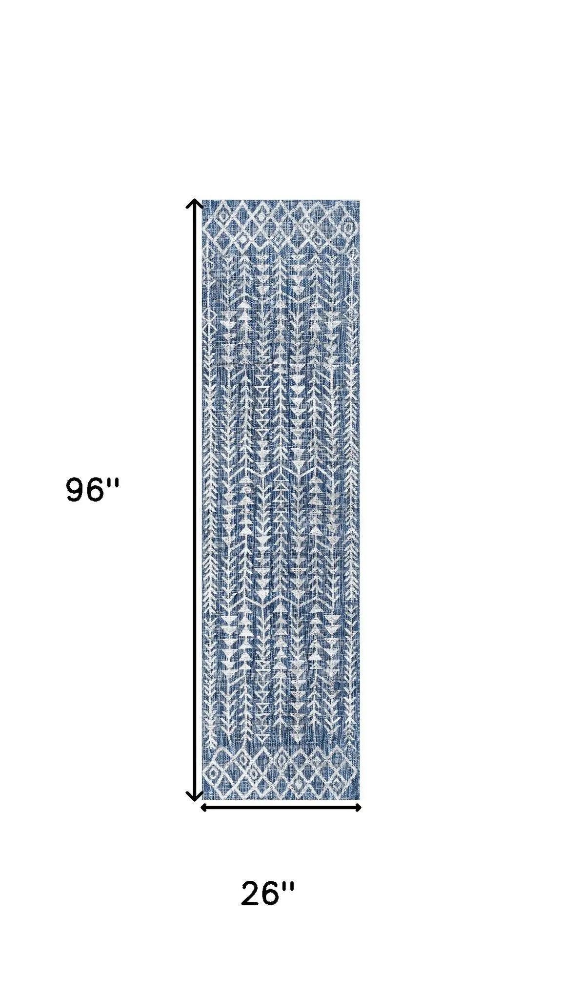 8' Blue And Ivory Trellis Indoor Outdoor Runner Rug Homeroots Outdoor