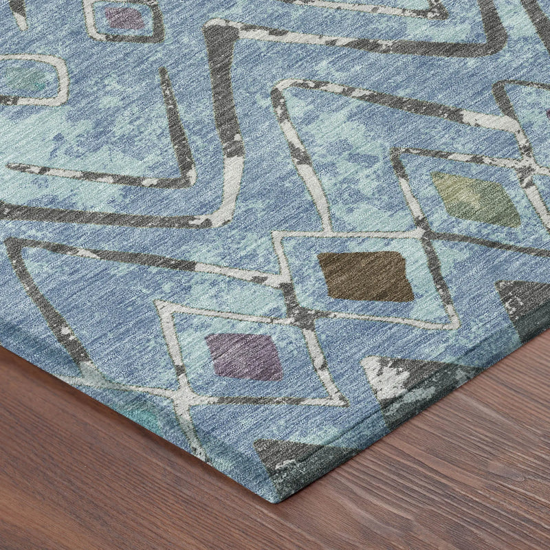8' Blue And Khaki Round Geometric Washable Indoor Outdoor Area Rug Homeroots Outdoor