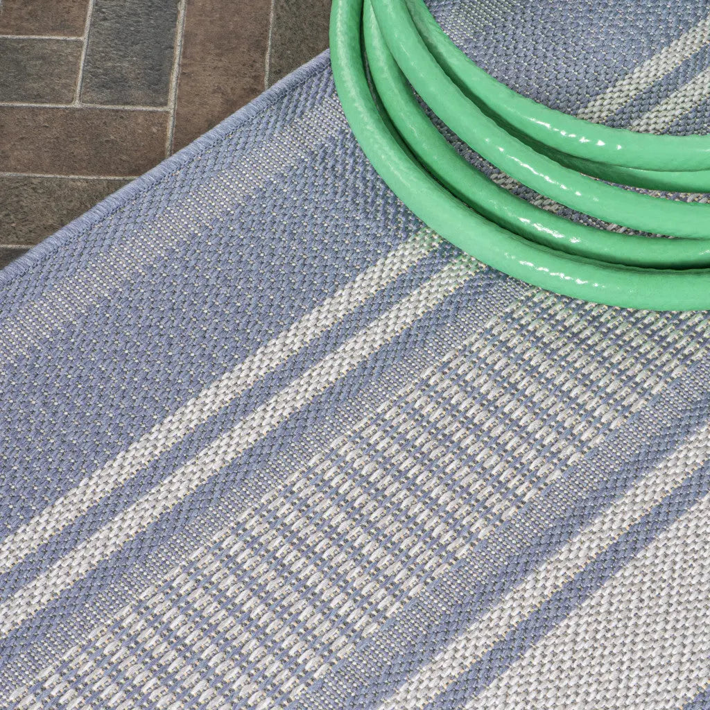 8' Blue And Light Gray Striped Indoor Outdoor Runner Rug Homeroots Outdoor