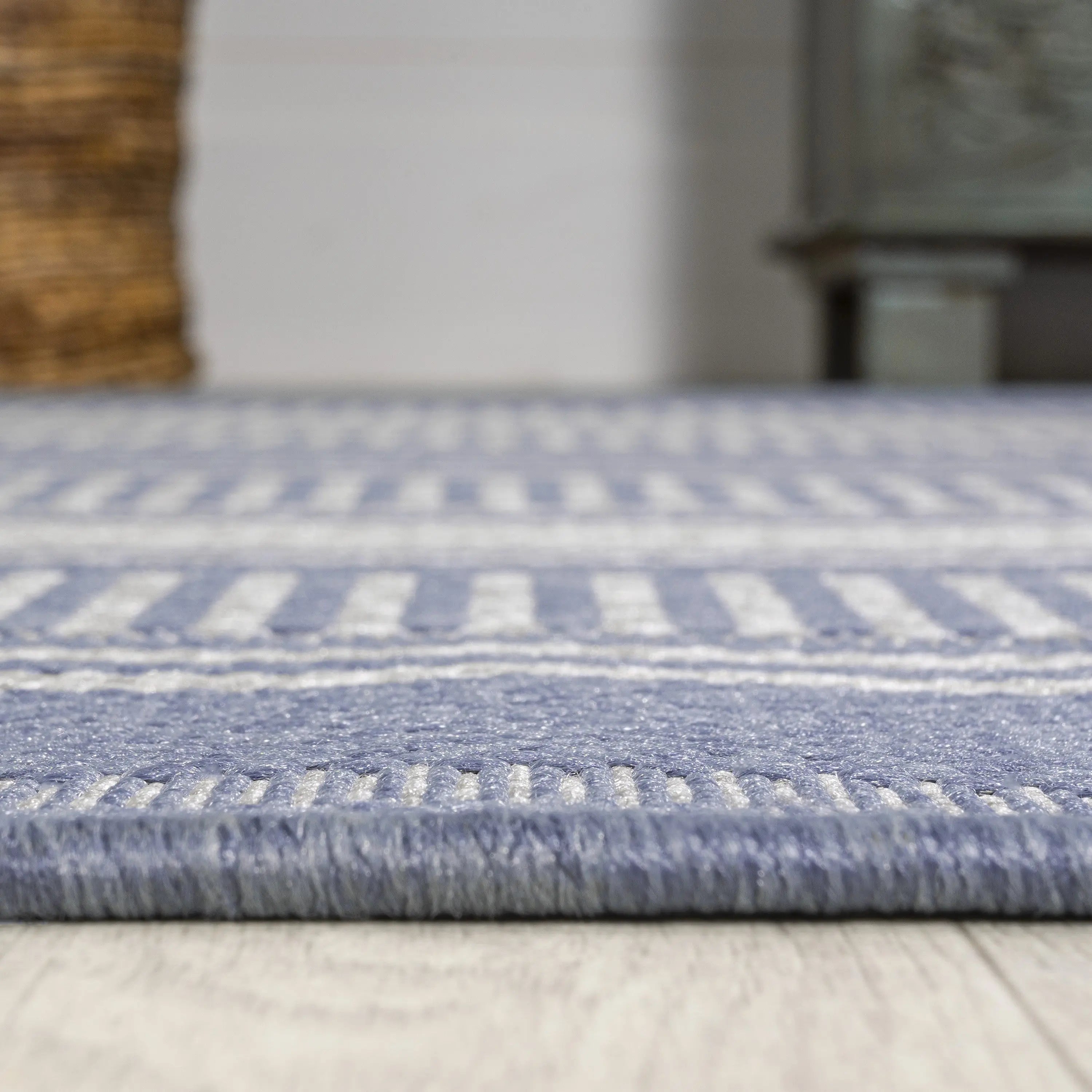 8' Blue And Light Gray Striped Indoor Outdoor Runner Rug Homeroots Outdoor