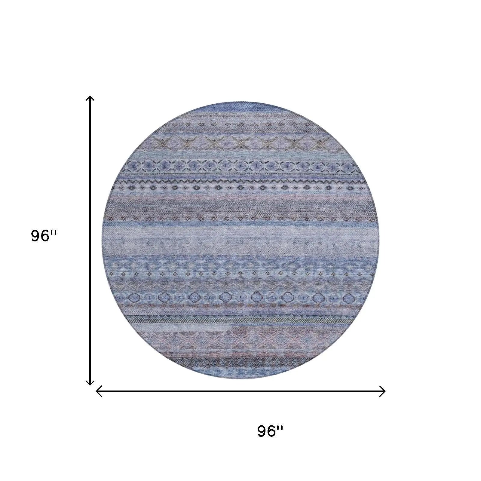 8' Blue And Lilac Round Striped Washable Indoor Outdoor Area Rug Homeroots Outdoor