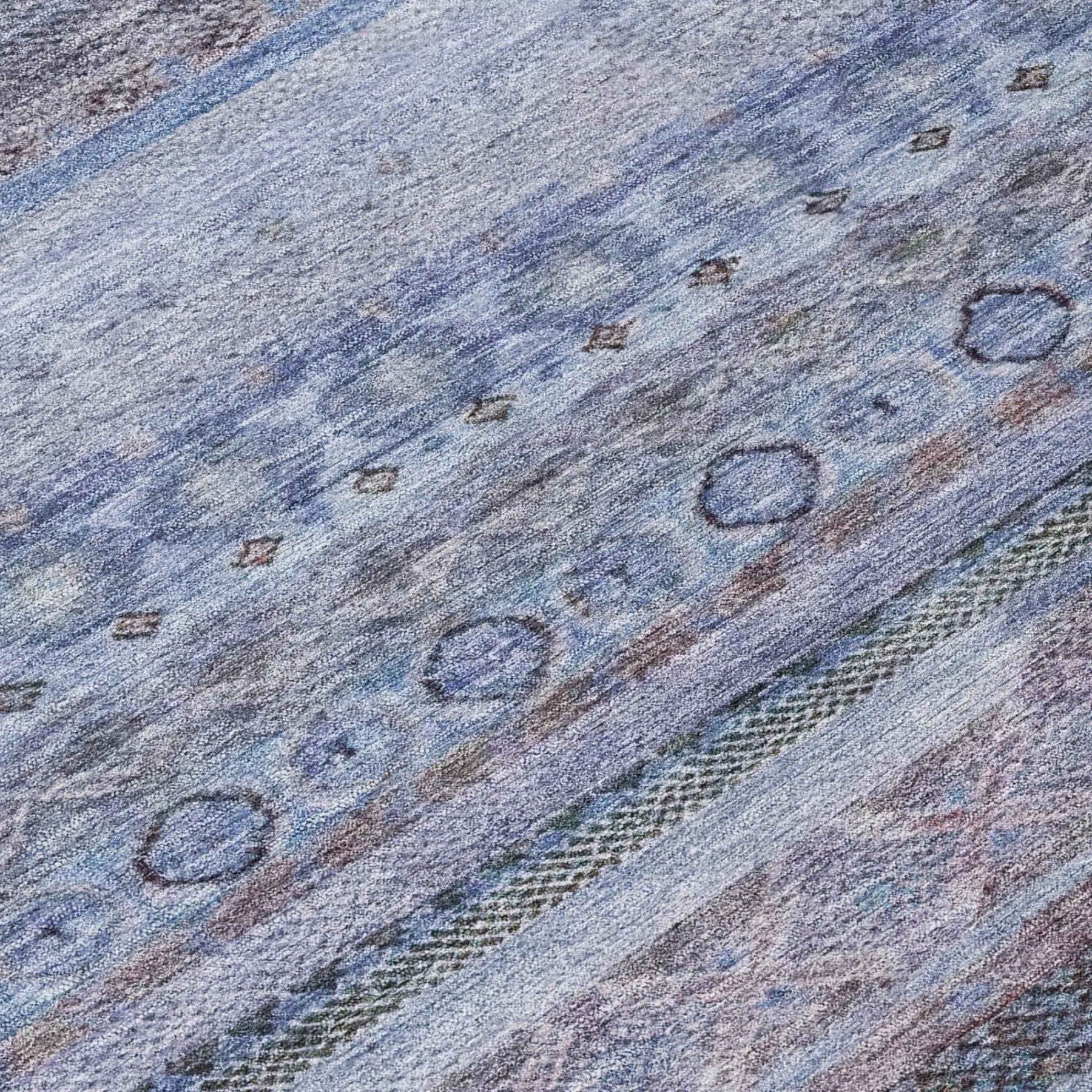 8' Blue And Lilac Round Striped Washable Indoor Outdoor Area Rug Homeroots Outdoor
