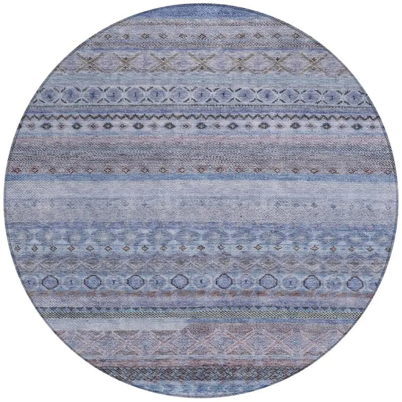 8' Blue And Lilac Round Striped Washable Indoor Outdoor Area Rug Homeroots Outdoor