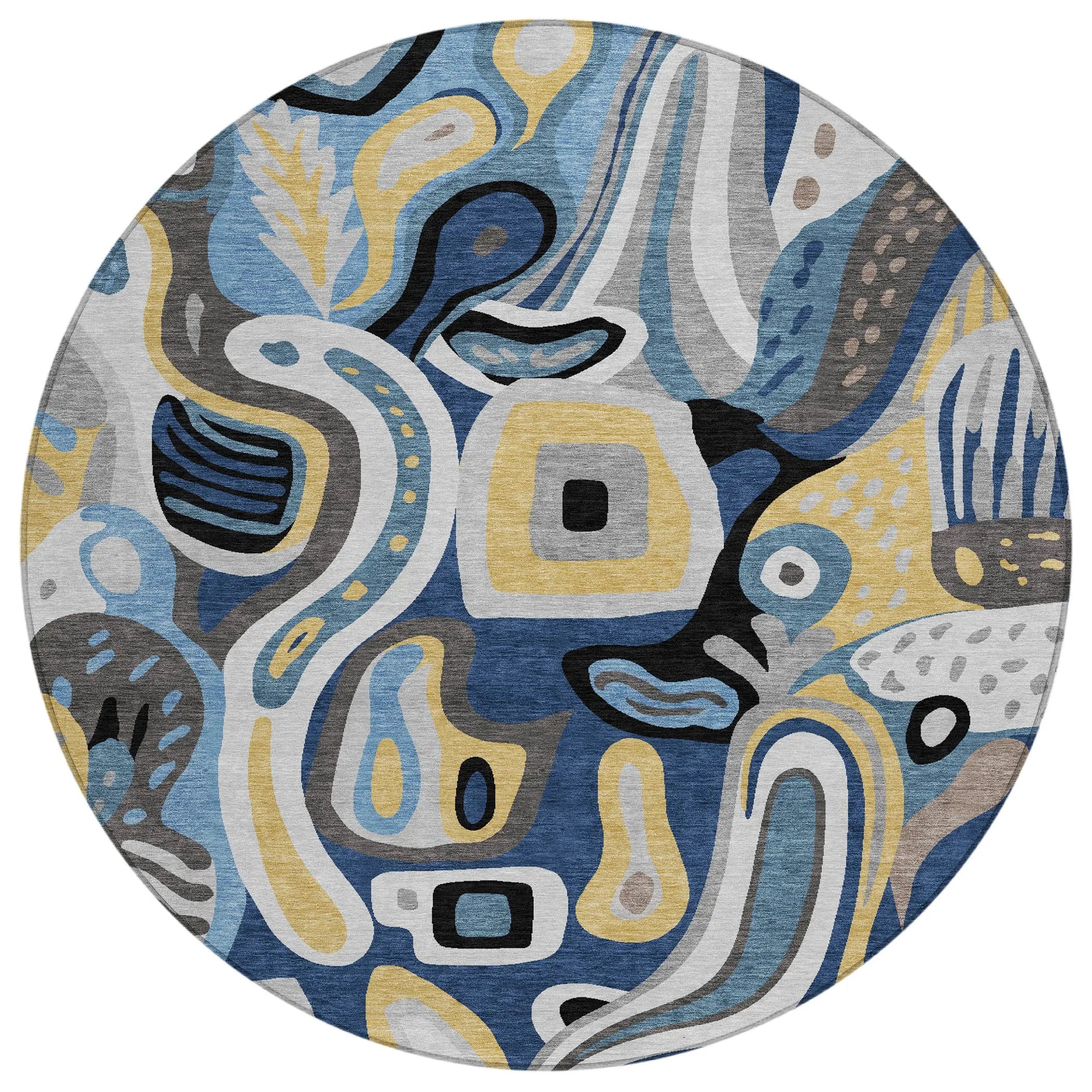 8' Blue And Navy Blue Round Abstract Washable Indoor Outdoor Area Rug Homeroots Outdoor