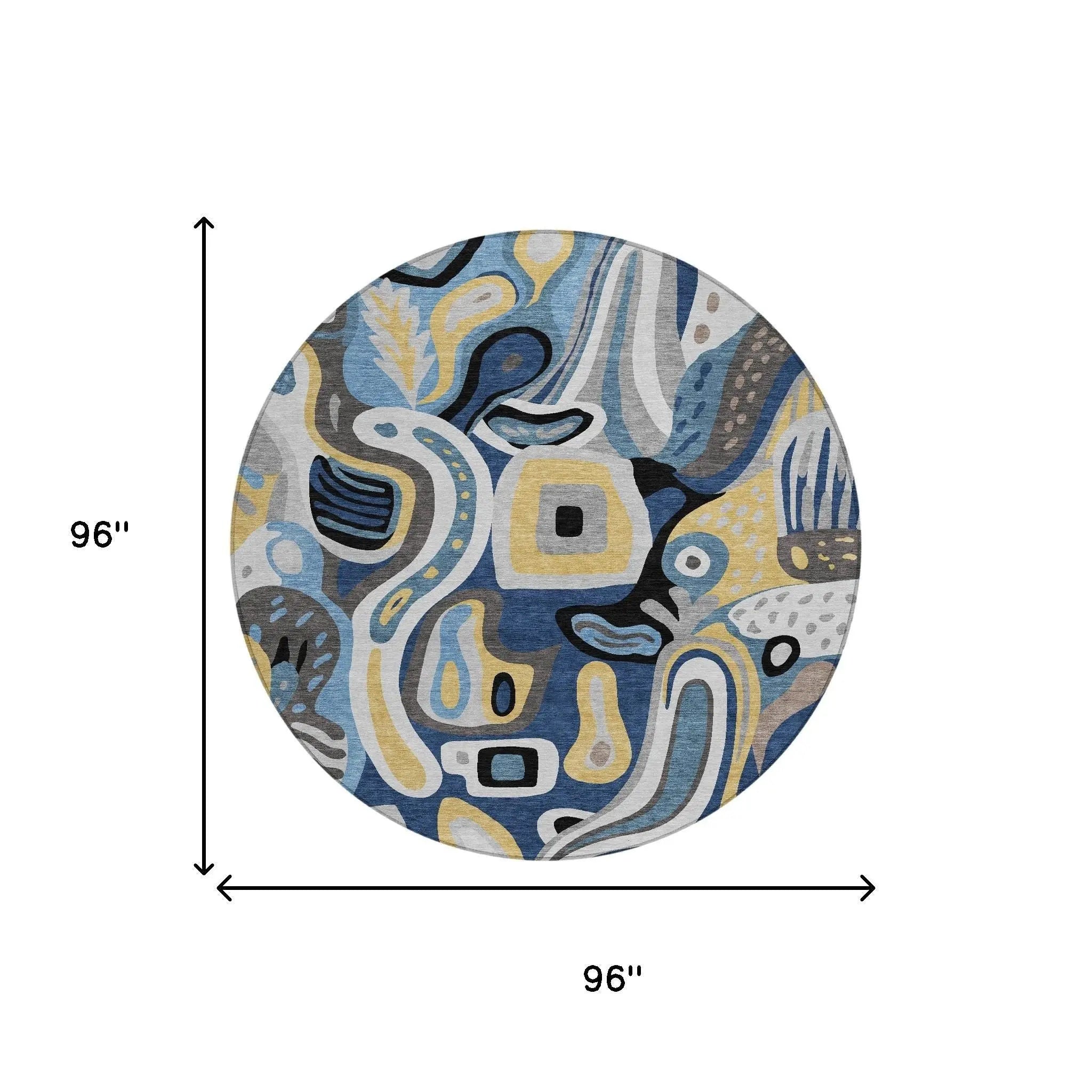 8' Blue And Navy Blue Round Abstract Washable Indoor Outdoor Area Rug Homeroots Outdoor