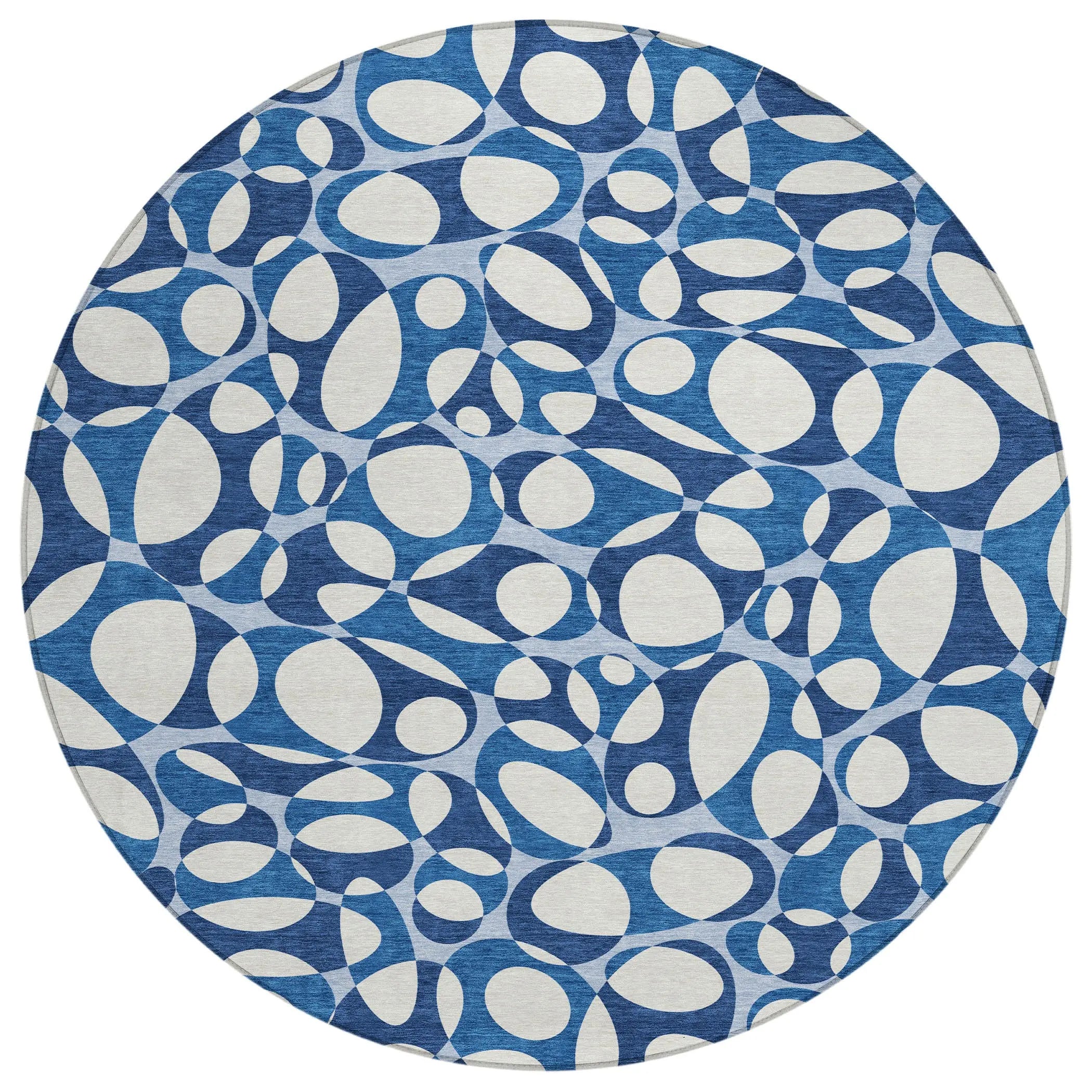 8' Blue And Navy Blue Round Abstract Washable Indoor Outdoor Area Rug Homeroots Outdoor