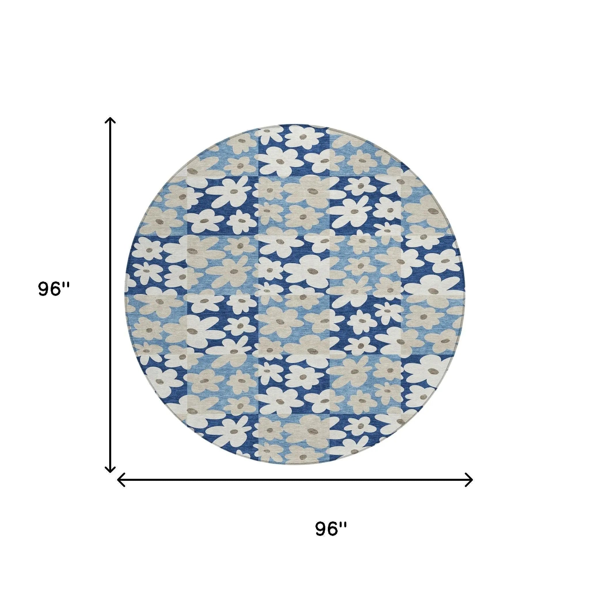 8' Blue And Navy Blue Round Floral Washable Indoor Outdoor Area Rug Homeroots Outdoor