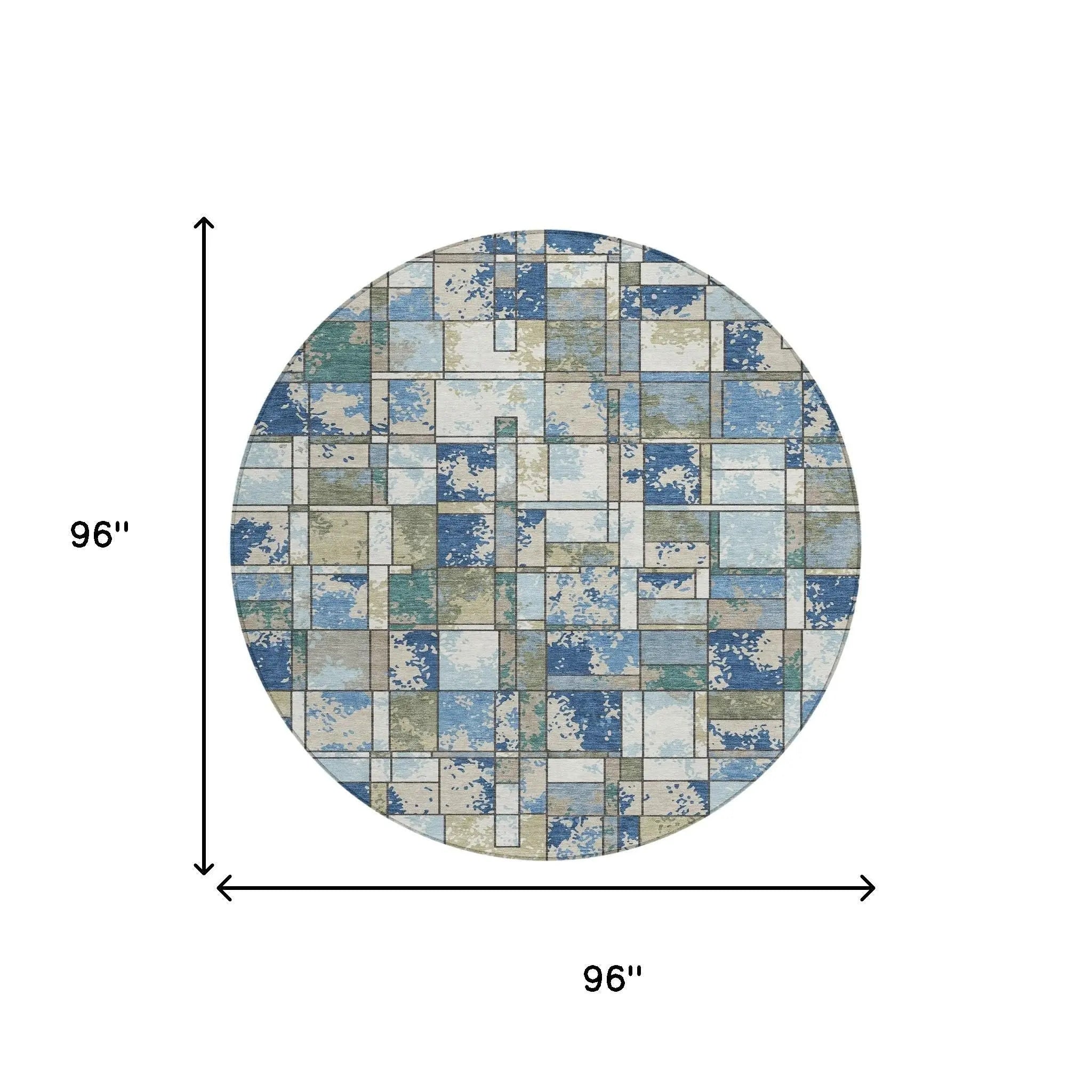 8' Blue And Navy Blue Round Geometric Washable Indoor Outdoor Area Rug Homeroots Outdoor