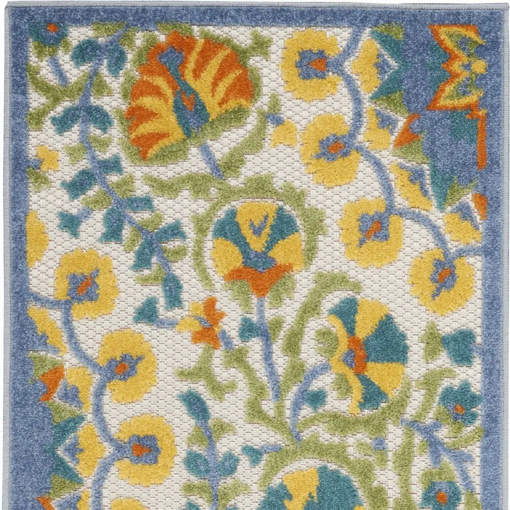 8' Blue And Orange Indoor Outdoor Runner Rug - GreatEagleInc