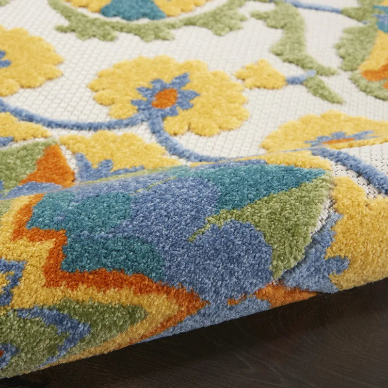 8' Blue And Orange Indoor Outdoor Runner Rug - GreatEagleInc