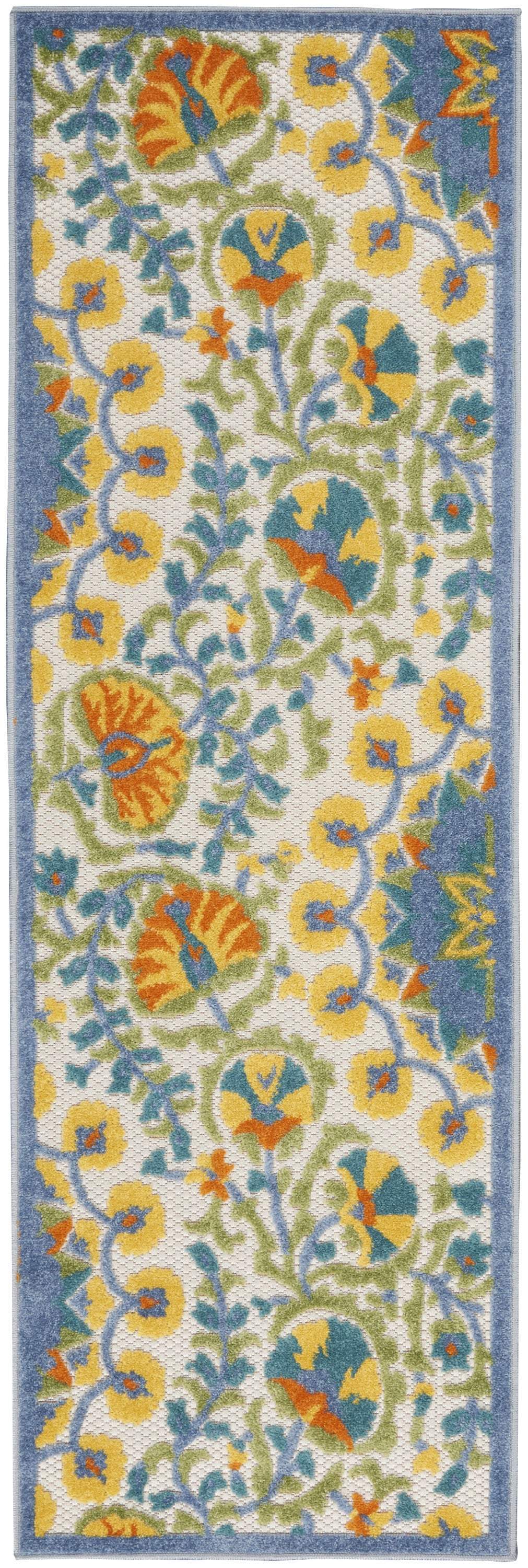8' Blue And Orange Indoor Outdoor Runner Rug - GreatEagleInc