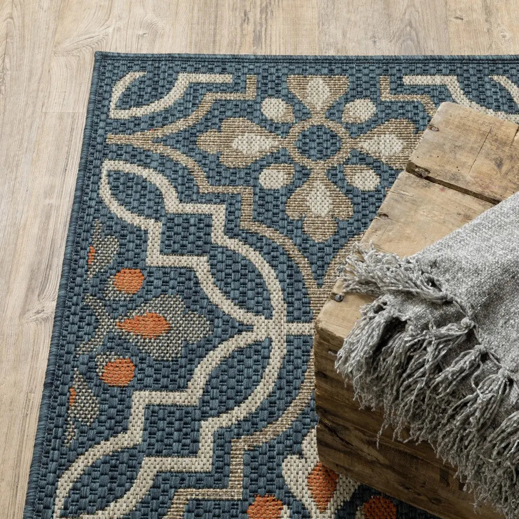 8' Blue And Orange Moroccan Indoor Outdoor Area Rug Homeroots Outdoor