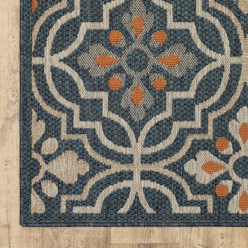 8' Blue And Orange Moroccan Indoor Outdoor Area Rug Homeroots Outdoor