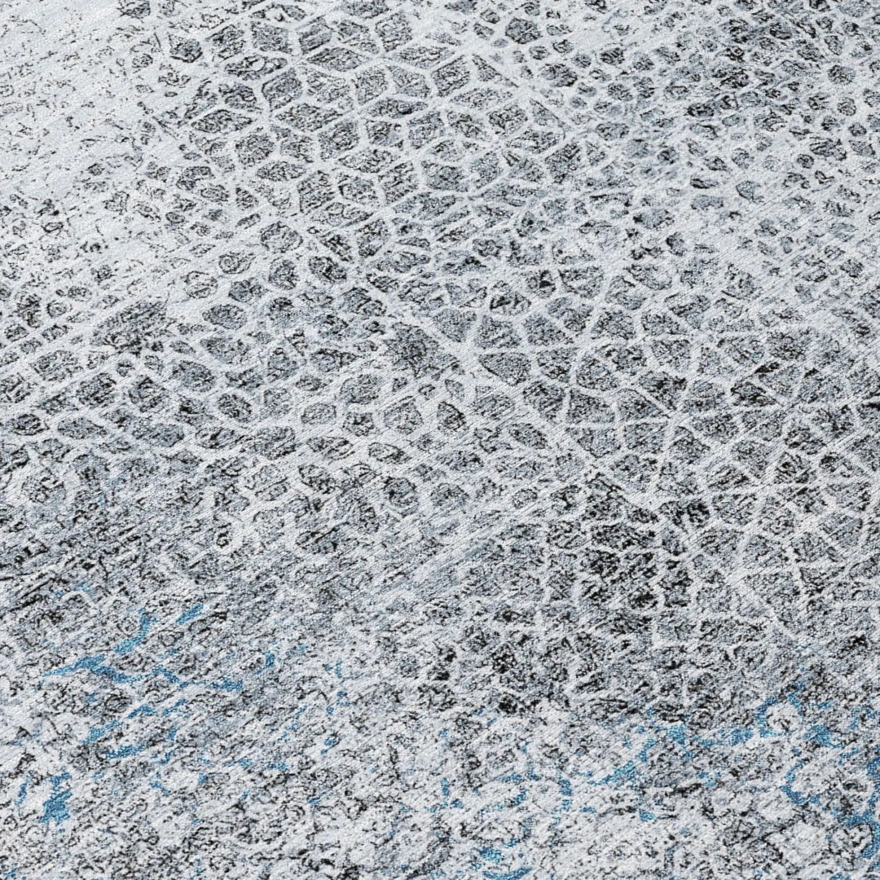 8' Blue And Pewter Round Abstract Washable Indoor Outdoor Area Rug Homeroots Outdoor