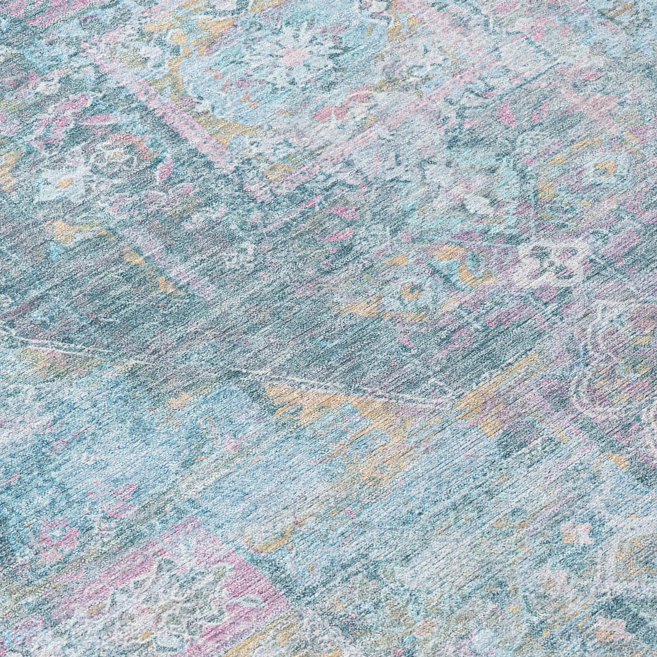 8' Blue And Pink Round Medallion Washable Indoor Outdoor Area Rug Homeroots Outdoor