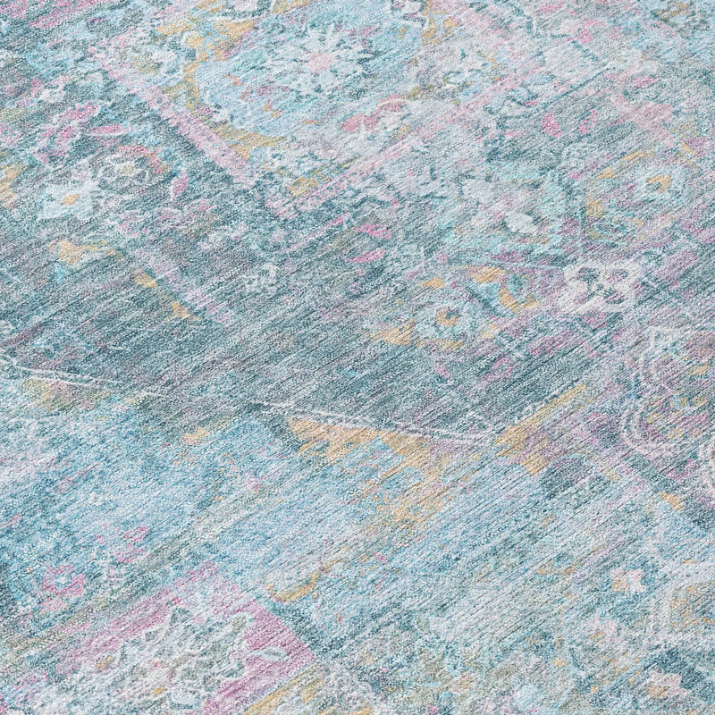 8' Blue And Pink Round Medallion Washable Indoor Outdoor Area Rug Homeroots Outdoor