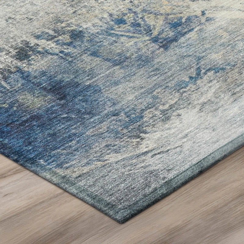 8' Blue And Silver Round Abstract Washable Indoor Outdoor Area Rug Homeroots Outdoor