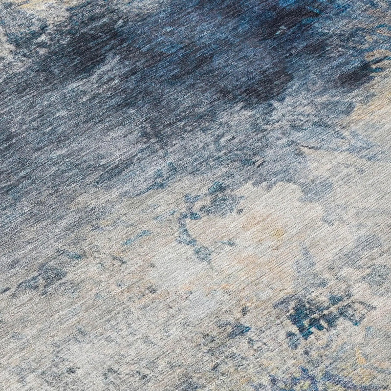 8' Blue And Silver Round Abstract Washable Indoor Outdoor Area Rug Homeroots Outdoor