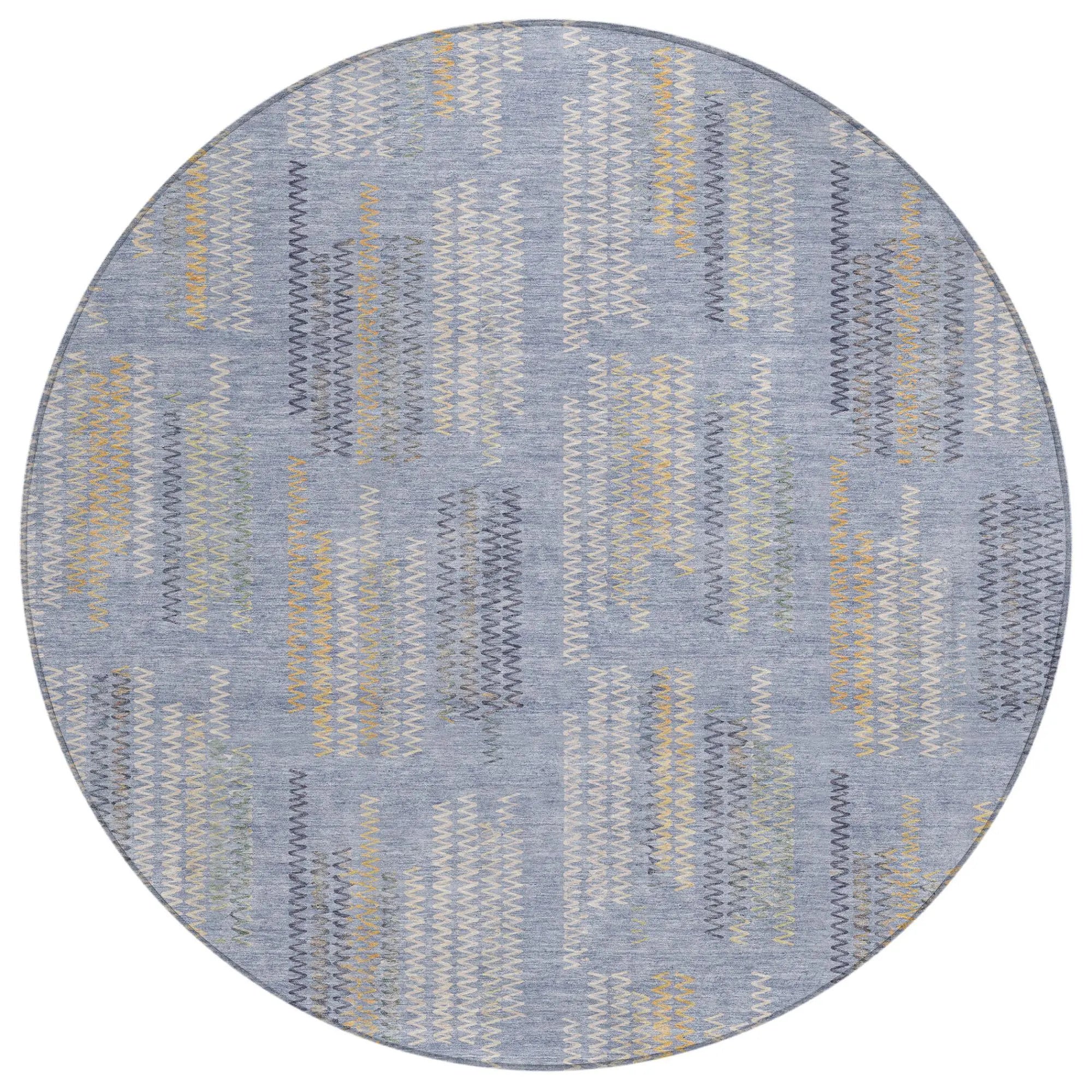 8' Blue And Silver Round Abstract Washable Indoor Outdoor Area Rug Homeroots Outdoor