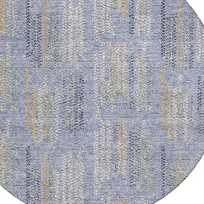 8' Blue And Silver Round Abstract Washable Indoor Outdoor Area Rug Homeroots Outdoor