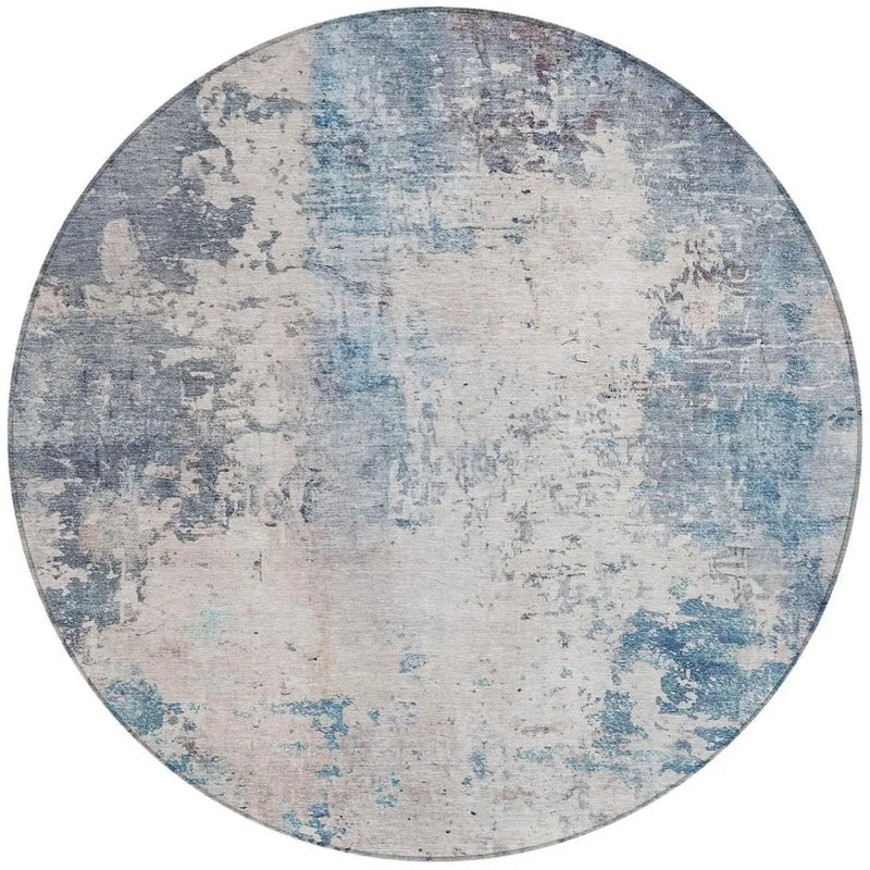 8' Blue And Silver Round Abstract Washable Indoor Outdoor Area Rug Homeroots Outdoor