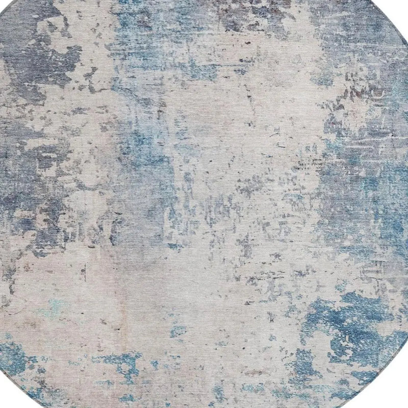8' Blue And Silver Round Abstract Washable Indoor Outdoor Area Rug Homeroots Outdoor