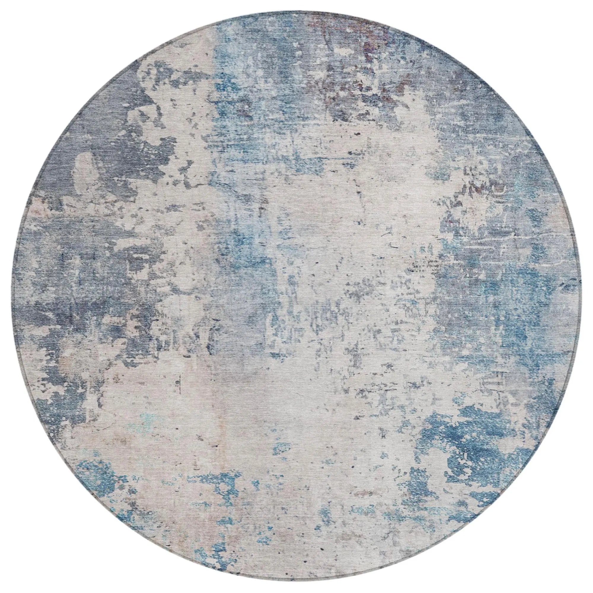 8' Blue And Silver Round Abstract Washable Indoor Outdoor Area Rug Homeroots Outdoor