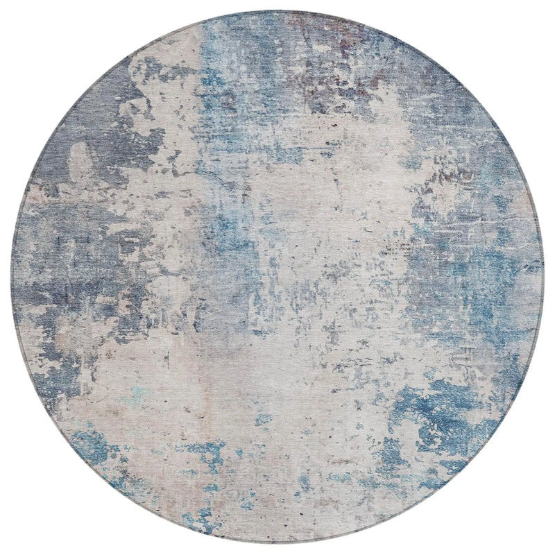 8' Blue And Silver Round Abstract Washable Indoor Outdoor Area Rug Homeroots Outdoor