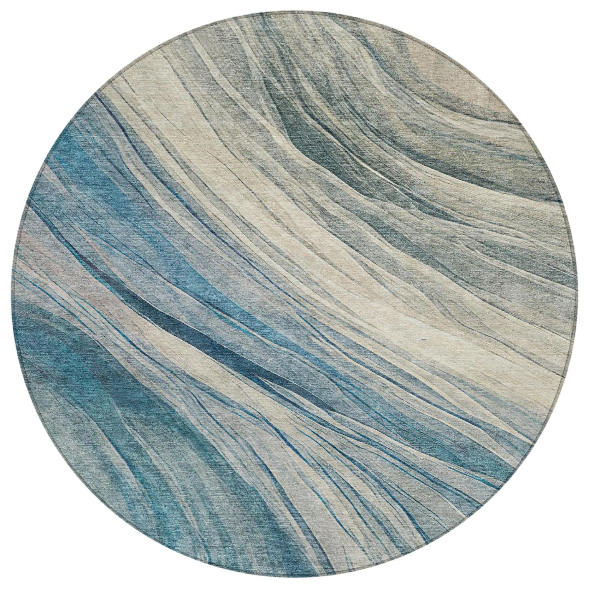 8' Blue And Silver Round Abstract Washable Indoor Outdoor Area Rug Homeroots Outdoor